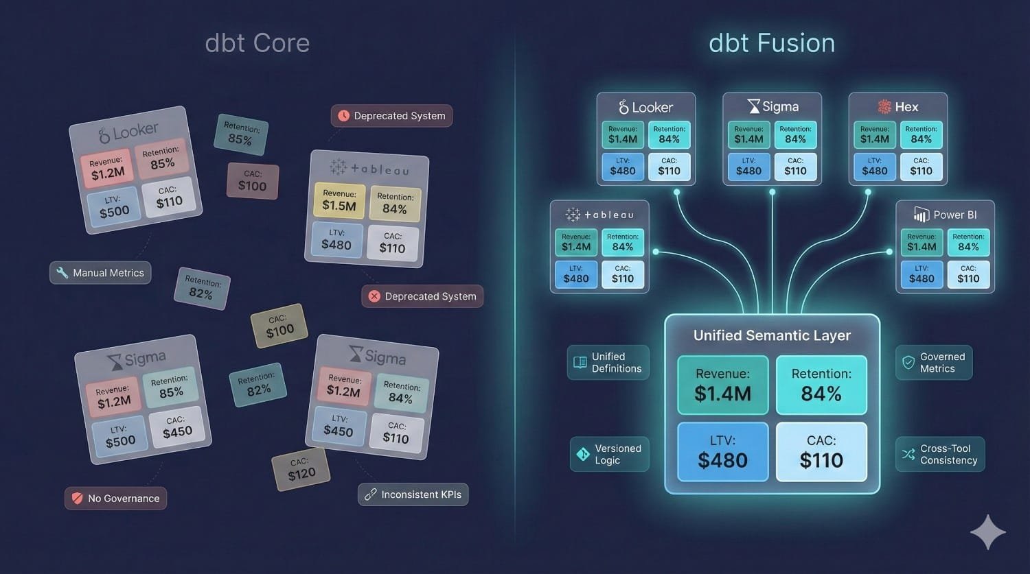 Dbt Core Vs Dbt Fusion Comparison Diagram