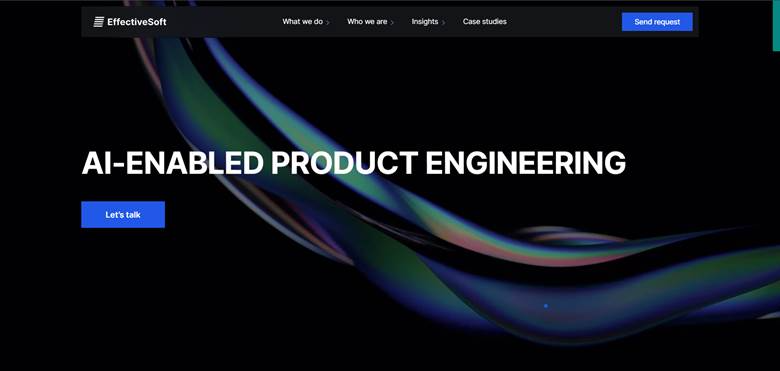 EffectiveSoft homepage featuring AI-enabled product engineering services with a dark abstract technology design.