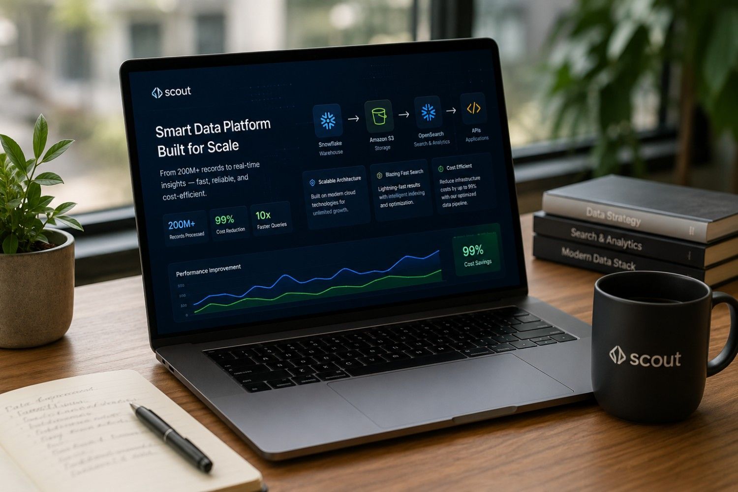 Transforming Scout's Data Platform for Scale and Speed Scout real estate intelligence platform modernized with Snowflake to process 200M+ records and reduce cost by 99%