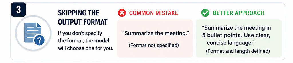 Comparison showing the importance of specifying output format instead of leaving the AI to choose one automatically.