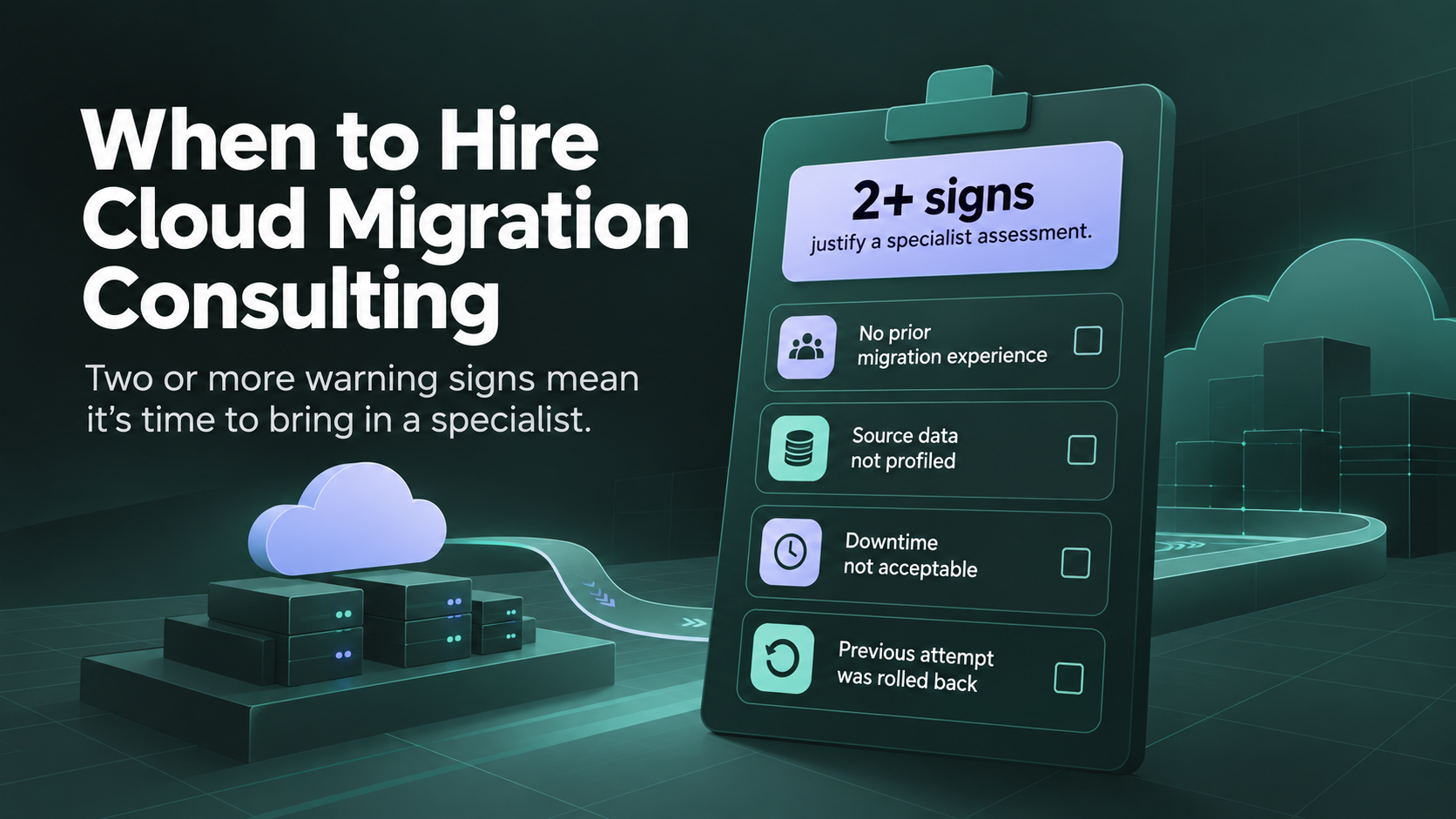 Cloud migration consulting checklist: warning signs calling for a specialist, from unprofiled data to a past rollback.